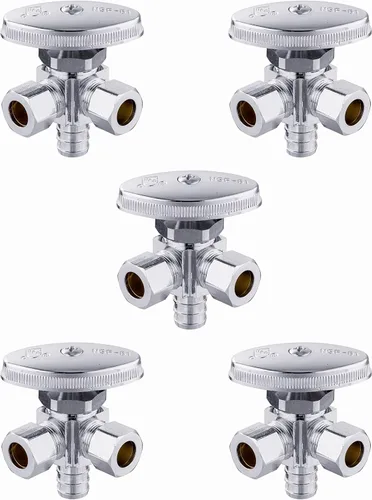 Vista 15 de EFIELD Válvula de parada de ángulo de giro múltiple con salida de compresión doble, 1/2 "NOM (5/8" OD) x (3/8 pulgadas x 3/8 pulgadas) cromo