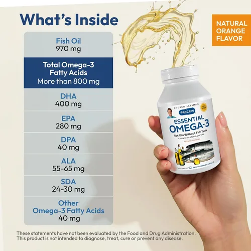 Vista 3 de ANDREW LESSMAN Naranja Omega-3 esencial - 180 cápsulas blandas - Aceites omega-3 ultra puros y de alta potencia. Alto contenido de DHA, sin malestar