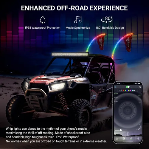 Vista 5 de Ehaho 2 piezas luces de látigo de 1 pie para UTV ATV con base de resorte, luz LED de látigo tres veces más brillante con interruptor basculante y 6