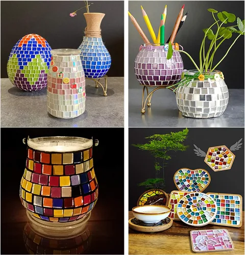 Vista 9 de Azulejos de mosaico cuadrados de cristal naranja mosaico de vidrio para manualidades, marcos de fotos hechos a granel, joyería hecha a mano
