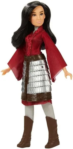 Vista 3 de Muñeca de moda Mulan de Disney con armadura de falda, zapatos, pantalones y top, inspirada en la película Mulan de Disney, juguete para niños