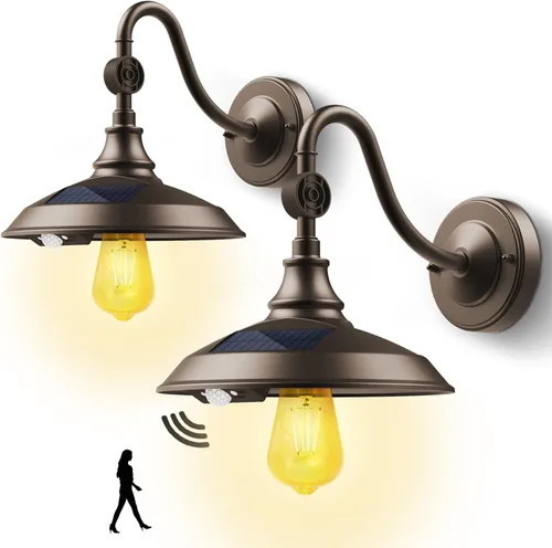 Vista 7 de SIEDiNLAR Luz solar de granero para exteriores con 3 modos, luz de granero vintage de aluminio con cuello de cisne para pared, sensor de movimiento
