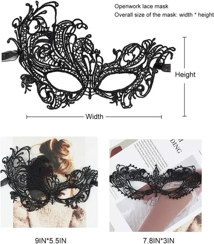 Vista 2 de TreatMe Máscara de mascarada Máscara veneciana para mujer, bonita y elegante, de encaje, para Halloween, fiesta de Mardi Gras (negro B)