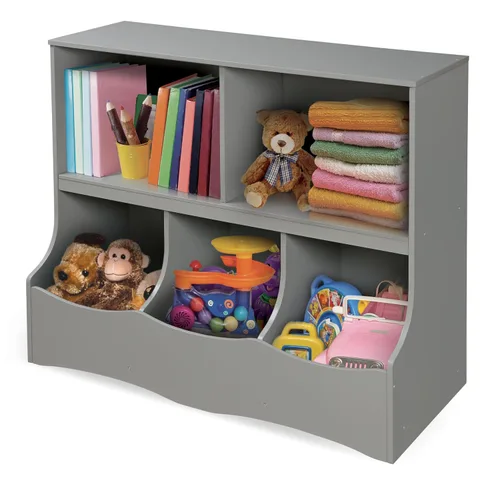 Vista 7 de Badger Basket Organizador de almacenamiento de juguetes de múltiples contenedores y estante de libros para niños - gris Toy organizer with 3