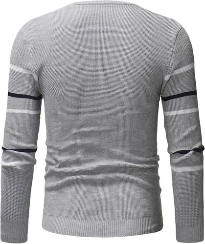 Vista 3 de Camisas de manga larga para hombre, estilo casual, a rayas, suéter ajustado con cuello redondo, ropa de moda de otoño