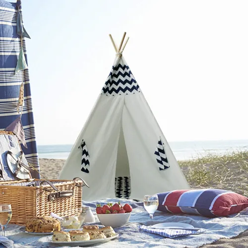 Vista 2 de Tienda de campaña tipi para niños, tienda de campaña con alfombra, casa de juegos para interiores y exteriores, lona india Tipi Wigwam, tipi Chevron