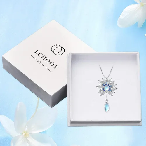 Vista 7 de ECHOOY Collar de piedra lunar de loto, plata de ley S925, colgante de piedra lunar, yoga, flor de loto, regalos para mujeres, niñas y adolescentes