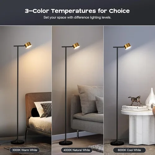Vista 8 de Lámparas de pie para sala de estar, lámpara de lectura de pie de 3 temperaturas de color con cabezal flexible, moderna lámpara de pie alta