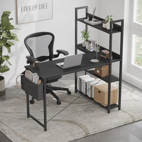 Vista 3 de Treesland 40 Inch Computer Desk with Bookshelf, Corner Desk with Storage, L Shaped Desk, Home Office Desks, Writing Study Desk for Bedroom, Black