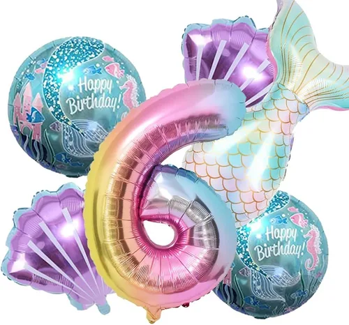 Vista 12 de Kit de decoración de cumpleaños de sirena sdquskin: 6 globos verdes de sirena (número 1) para niñas