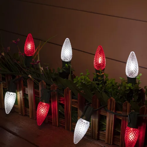 Vista 6 de Luces LED C9 de Navidad para exteriores, 68 pies, 100 luces LED de fresa con 100 abrazaderas de resorte, impermeable, grado comercial, extensible