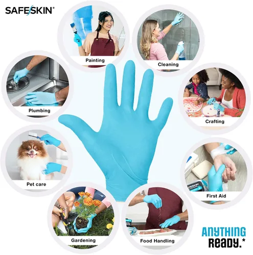 Vista 2 de SAFESKIN Guantes desechables de nitrilo en paquete POP-N-GO (50 o 200 unidades) de servicio mediano, sin polvo, limpieza, jardinería, manualidades