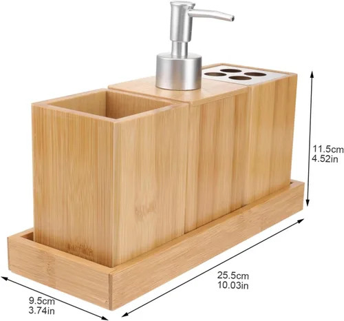 Vista 2 de DOITOOL Suite de baño de bambú de lujo 4 unids set cepillo de dientes taza taza lavado taza decorar su estilo de baño