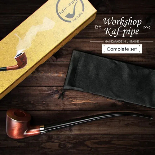 Vista 4 de Pipa de tabaco modelo KAF218 Churchwarden Style madera hecha a mano con forma de Dublín de madera de pera con tallo acrílico, caja de regalo