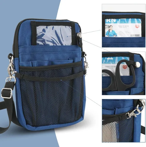 Vista 3 de Riñonera para enfermera con soporte para cinta, bolsa de bolsillo para equipo médico con múltiples compartimentos, bolsa organizadora de enfermería