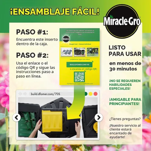 Vista 4 de Miracle-Gro Vaso de compostaje de una sola cámara, vaso de compostador fácil de girar para exteriores para compostaje rápido, contenedor