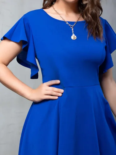 Vista 5 de Vestido de verano para mujer con mangas voladas cintura alta cuello redondo manga de mariposa dobladillo acampanado longitud hasta la rodilla