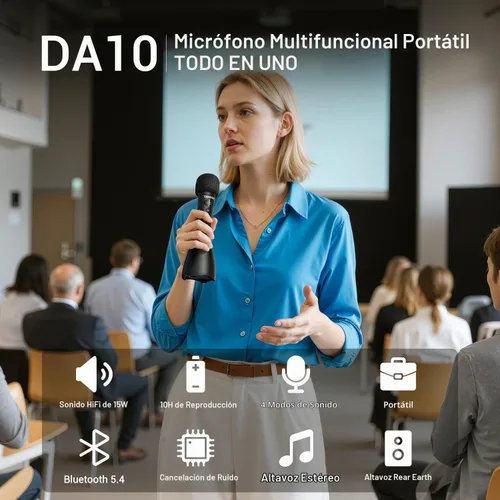 Vista 2 de TAKSTAR Micrófono y altavoz Bluetooth inalámbrico DA10 15W, micrófono de Negro