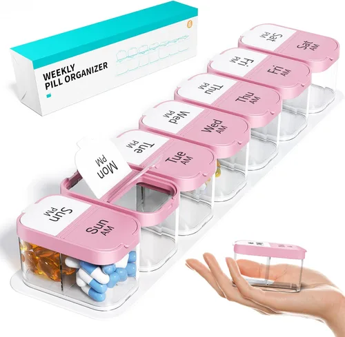 Vista 12 de Odaro - Organizador extra grande semanal de píldoras 2 veces al día, pastillero XL de 7 días AM PM, organizador de medicamentos jumbo para contener