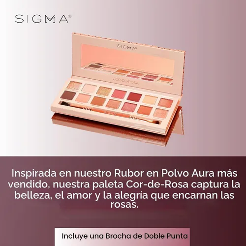 Vista 8 de SIGMA BEAUTY Cor-De-Rosa Paleta de sombra de ojos, 14 tonos con pincel de Con fórmulas construibles y mezclables en acabados mate cálido, brillante
