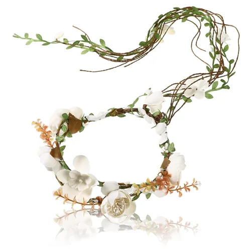 Vista 20 de Corona de flores sintéticas para mujer, diadema floral para novia Azul-1