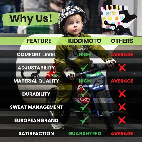 Vista 8 de Kiddimoto Guantes de bicicleta antideslizantes para niños y niñas, guantes de ciclismo sin dedos para niños de 2 a 8 años, guantes de ciclismo sin