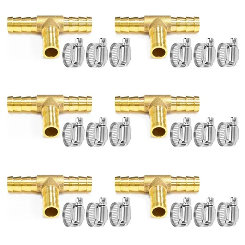 Vista 13 de Da by 3 unids 1/2" (12.5mm) Barb Splicer Mender Hose Latón Barb Fitting con 6 abrazaderas de tubo de acero inoxidable para agua/combustible/aire