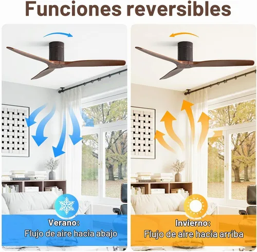 Vista 5 de Sofucor Ventilador de techo de 52 pulgadas sin luz, ventiladores de techo de madera maciza para interiores y exteriores sin luces, motor CC