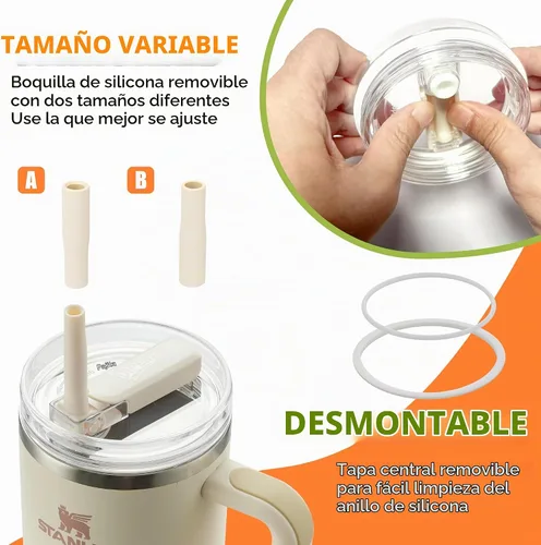 Vista 4 de DIPESI Paquete de 2 tapas de vaso de 40 onzas de repuesto para vasos Stanley Quencher, popote abatible a prueba de derrames, resistente a fugas