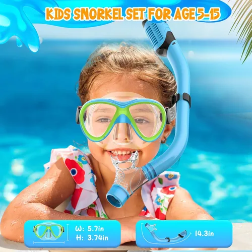 Vista 6 de Kids Snorkel Set, Dry Top Snorkeling Gear for Kids, Diving Mask for Youth Boys Girls Age 5-15, Tempered Glass Swimming Goggles Combo Set, Anti-Fog