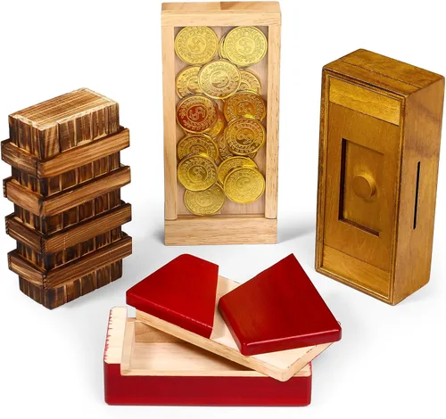 Vista 9 de Zhanmai 4 Piezas Cajas de Rompecabezas de Madera Cajas de Rompecabezas de Madera para Tarjetas de Regalo Portadores de Estuches de Dinero