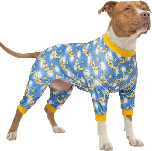 Vista 15 de Lovinpet Ropa para perros Pitbull – Lucky Stars - Ropa acogedora para perro, ajuste delgado, mameluco de Pitbull, pijama ligero sin botones, pijamas