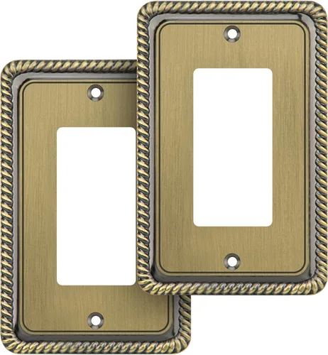 Vista 45 de Henne Bery Rope Edge - Placa decorativa de pared para interruptor (placa lisa, 2 unidades, bronce antiguo)