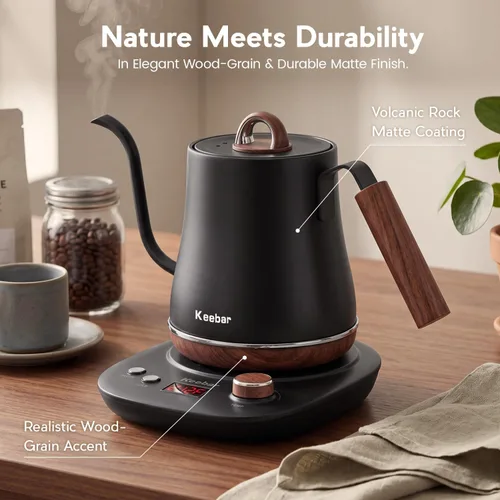 Vista 9 de Gooseneck Electric Kettle, 1.0 L, 1000W, 6 Temp Presets, LED Display Black