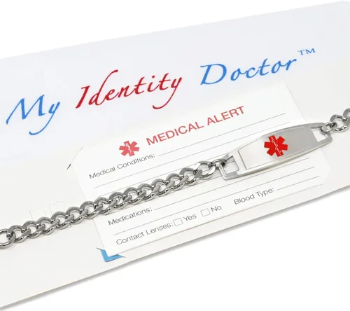 Vista 4 de Pulsera de identificación médica de alergia al maní pregrabada y personalizable - Tamaño de muñeca 5 pulgadas +