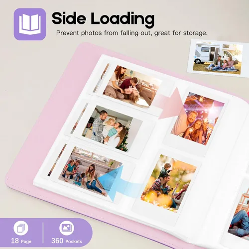 Vista 5 de Veicevol Álbum de fotos de 360 bolsillos para cámara Fujifilm Instax Mini, álbum para fotos Polaroid, cubierta de cuero, álbum de fotos para cámara