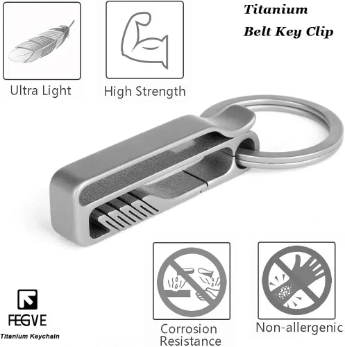 Vista 4 de TISUR Clip para llave de cinturón, mosquetón de titanio para cinturón, clip desmontable de liberación rápida, Gris