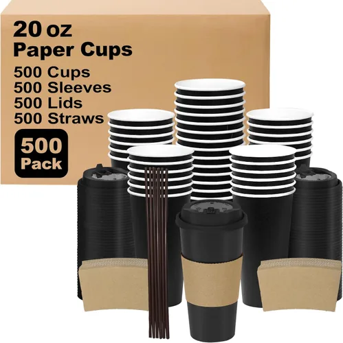 Vista 39 de Paquete de 100 tazas de café desechables de 8 onzas, tazas de papel desechables de color marrón a granel, tazas de café para té caliente, chocolate