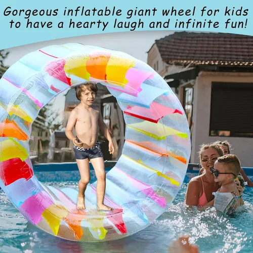 Vista 6 de Joliyoou Flotador de piscina con rueda de agua, flotador inflable de 47 pulgadas para niños, juguete gigante de piscina colorido para niños
