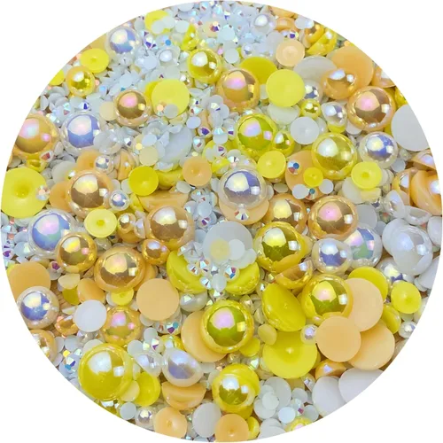 Vista 18 de Cuentas de resina con diamantes de imitación, mitad redonda, cuentas de perlas planas de 30 g, cuentas de media perla con diamantes de imitación