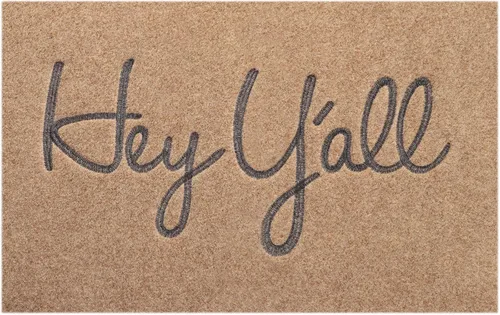 Vista 15 de Tapete de bienvenida al aire libre con texto en inglés "Hey Y'all" para puerta delantera, con parte trasera de goma, tapete