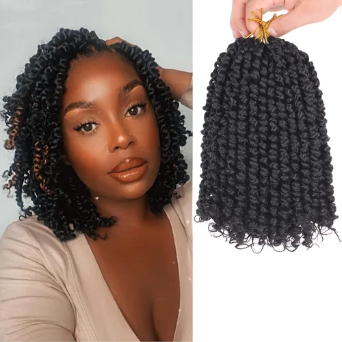 Vista 38 de Leeven Cabello rubio degradado de 14 pulgadas, pretrenzado y trenzado de pasión, 8 paquetes de extensiones de cabello sintético bohemio para mujeres