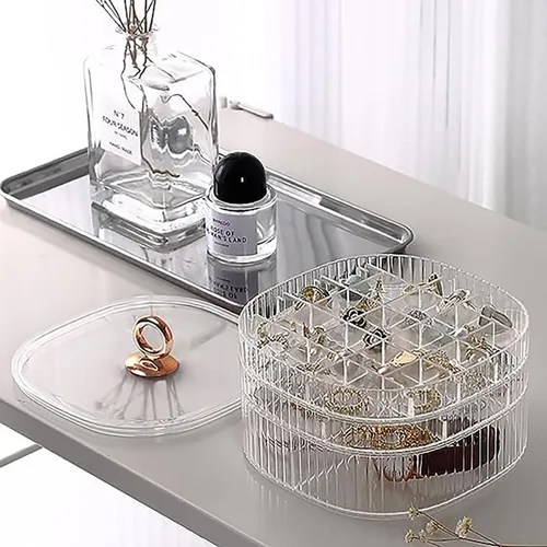 Vista 3 de Joyero, organizador de joyas de acrílico de 3 capas con asa, cajas de joyería transparentes para mujeres y niñas, organizador de maquillaje, soporte