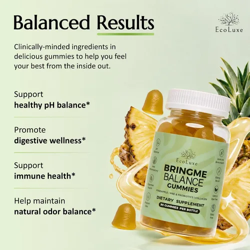 Vista 2 de BRINGME - Gomitas prebióticas y probióticas de equilibrio, piña, colágeno, prebióticos y prebióticos para el equilibrio del pH, salud intestinal