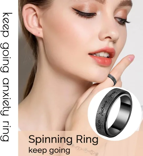 Vista 2 de Anillo Inicial Giratoria de Ansiedad para Mujeres Anillo de Ansiedad para Mujeres y Hombres Anillo de Pulgar para Hombres Anillo Giratoria de Plata