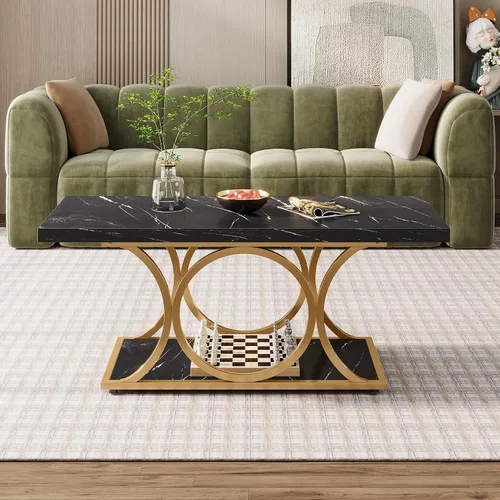Vista 4 de Tribesigns Mesa de centro rectangular de 47.24 pulgadas, mesas de centro modernas para sala de estar, mesa de centro de madera de mármol sintético