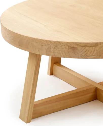 Vista 6 de Plank+Beam Mesa de Café Clásica Redonda, Mesa de Café de Granja de 30 Pulgadas, Mesas de Centro Mini Rústicas para Espacios Pequeños, Mesa de Té