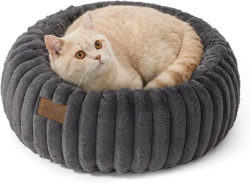 Vista 8 de COZY KISS Donut - Cama pequeña para gatos de interior, cama para gatitos Crema