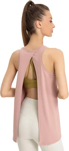 Vista 3 de Dream Slim - Camiseta de yoga sin mangas para mujer, linda y sexy, con espalda cruzada, holgada, para entrenamiento, deportes, camiseta sin mangas