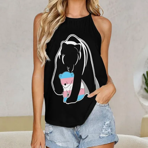 Vista 2 de Camiseta sin mangas con texto en inglés "Mama Bear" para mujer, camisetas sin mangas tipo túnica sin mangas a la moda